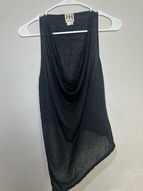 Haute Hippie Black Sheer Draped Tank Top